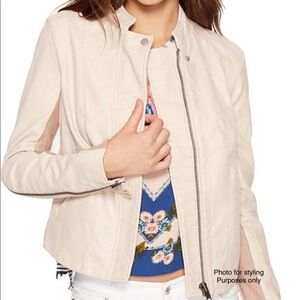 Free People Moto Jacket Blush Pink /Taupe Faux Vegan Leather Sz 4